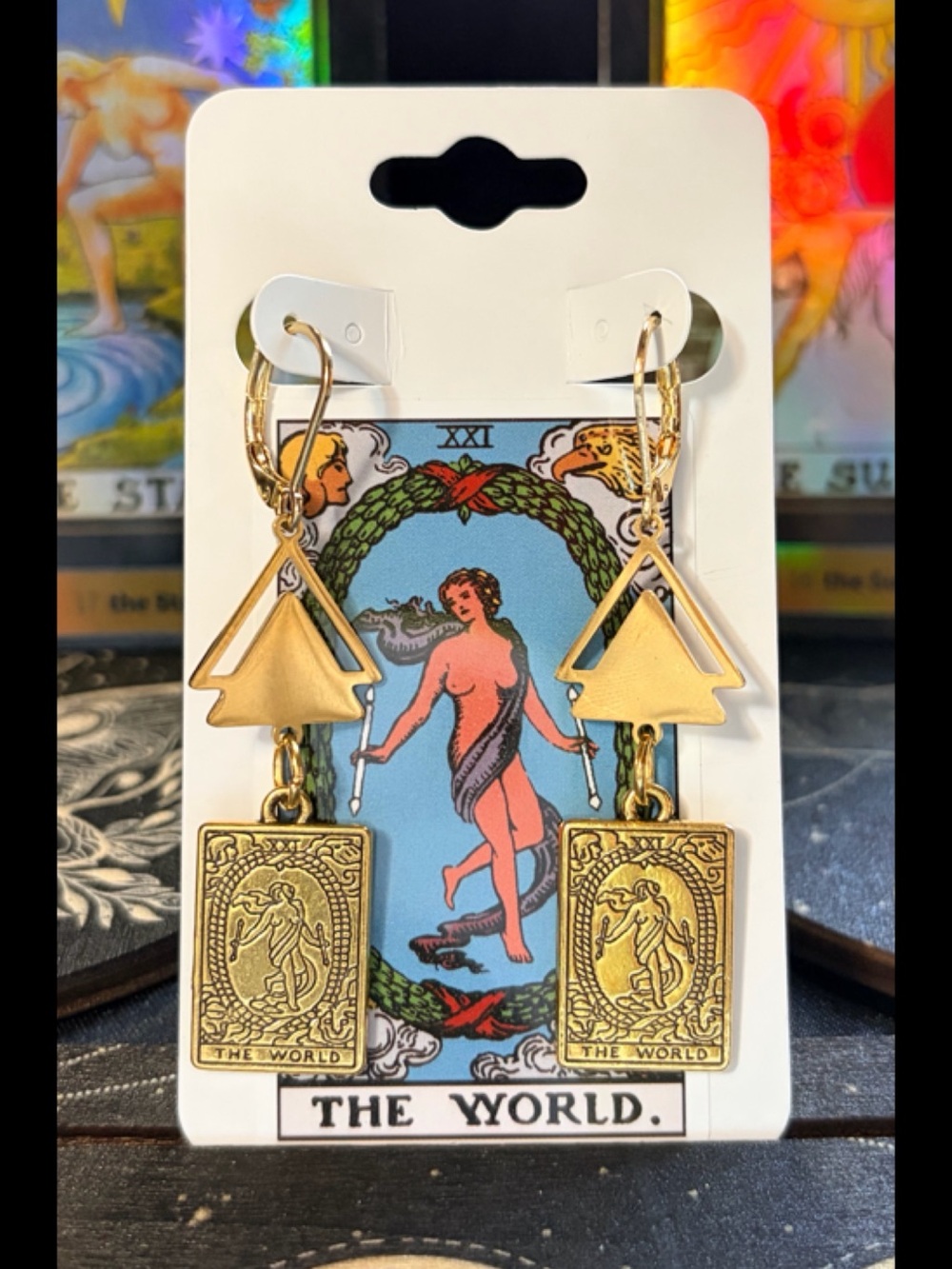 Gold Tarot 'The World' Dangle Earrings